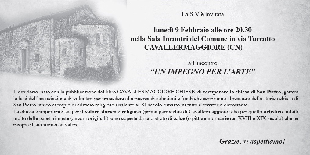 Invito: “Un impegno per l’arte” Sala Incontri del Comune Cavallermaggiore